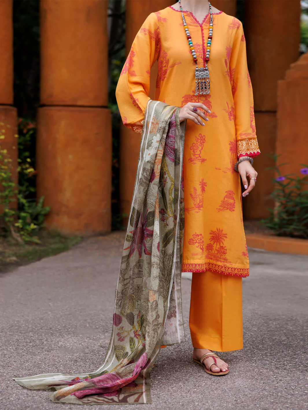 MUSTARD JACQUARD 3PC UNSTITCHED | ALP-3PS-2012 FB-2012A
