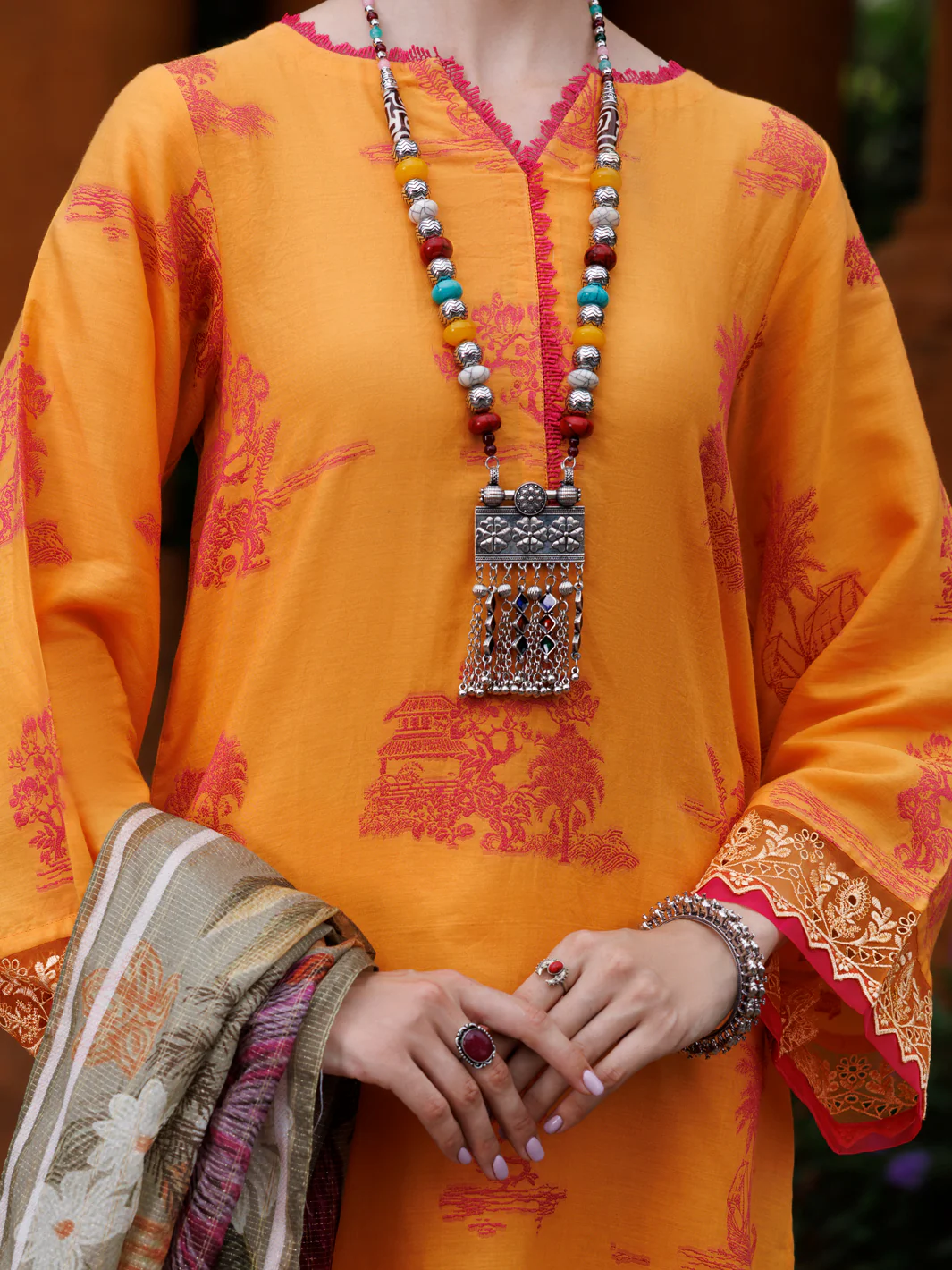 MUSTARD JACQUARD 3PC UNSTITCHED | ALP-3PS-2012 FB-2012A - Image 3