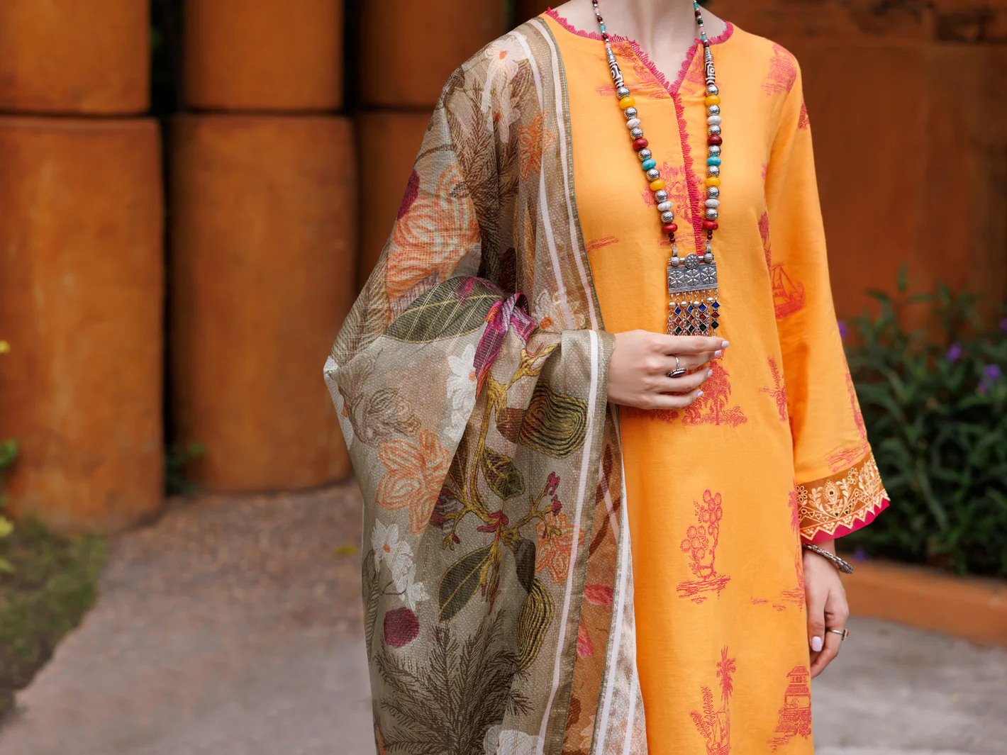 MUSTARD JACQUARD 3PC UNSTITCHED | ALP-3PS-2012 FB-2012A - Image 4