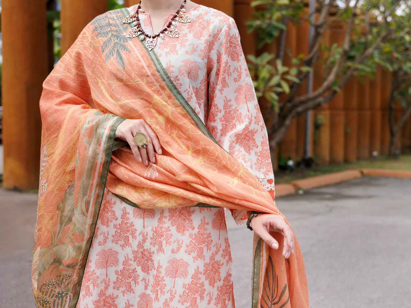 PEACH JACQUARD 3PC UNSTITCHED | ALP-3PS-2013 FB-2013A - Image 5