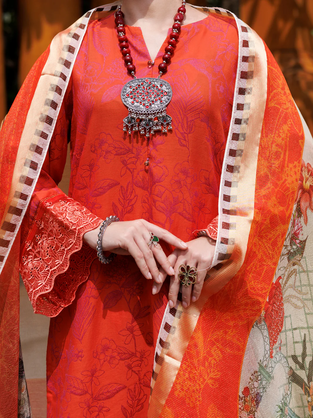 ORANGE JACQUARD 3PC UNSTITCHED | ALP-3PS-2014 FB-2014A - Image 3