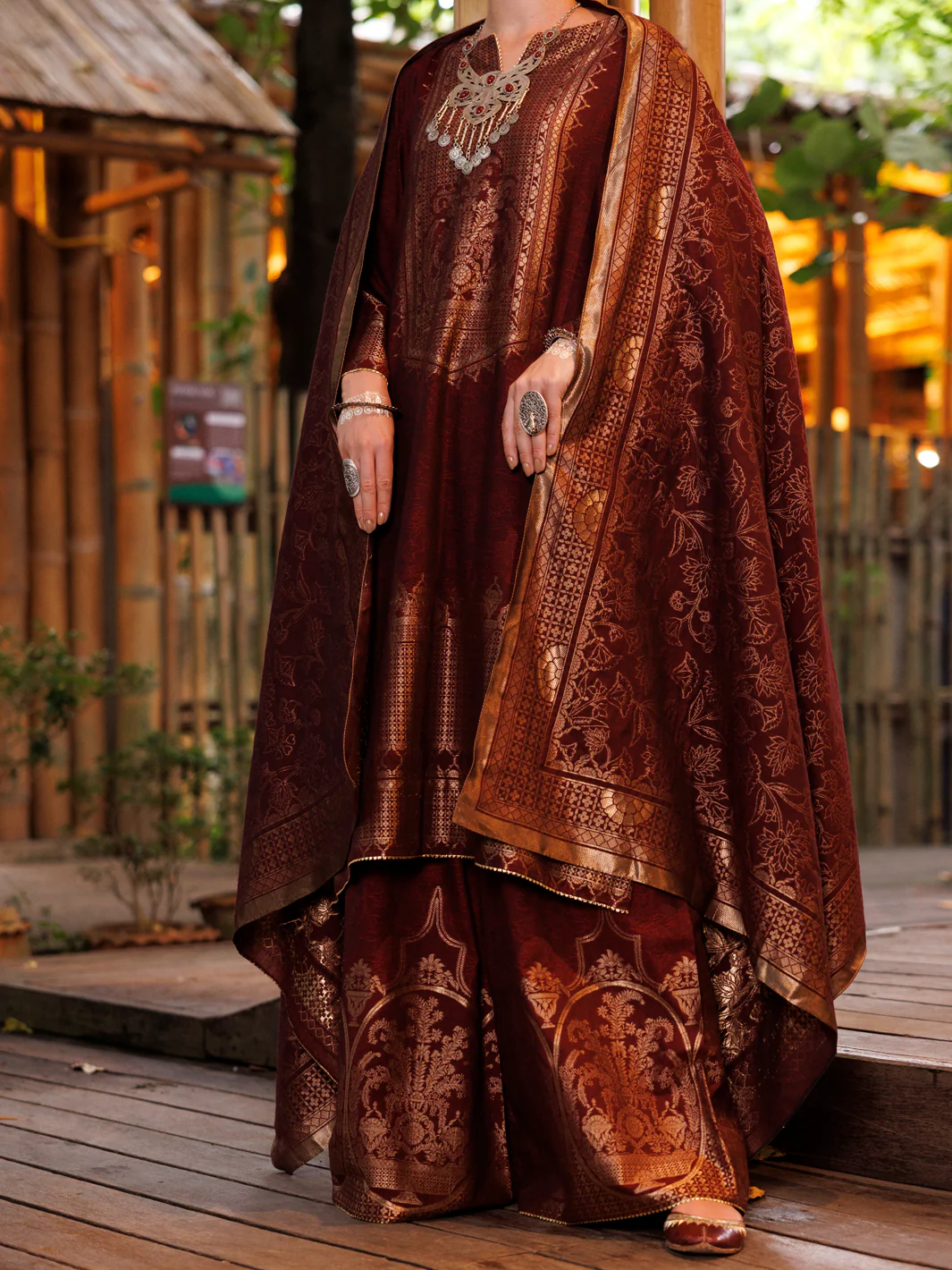 MAROON YARN DYED JACQUARD 3PC UNSTITCHED | ALP-3PS-2020 FB-2020A - Image 4