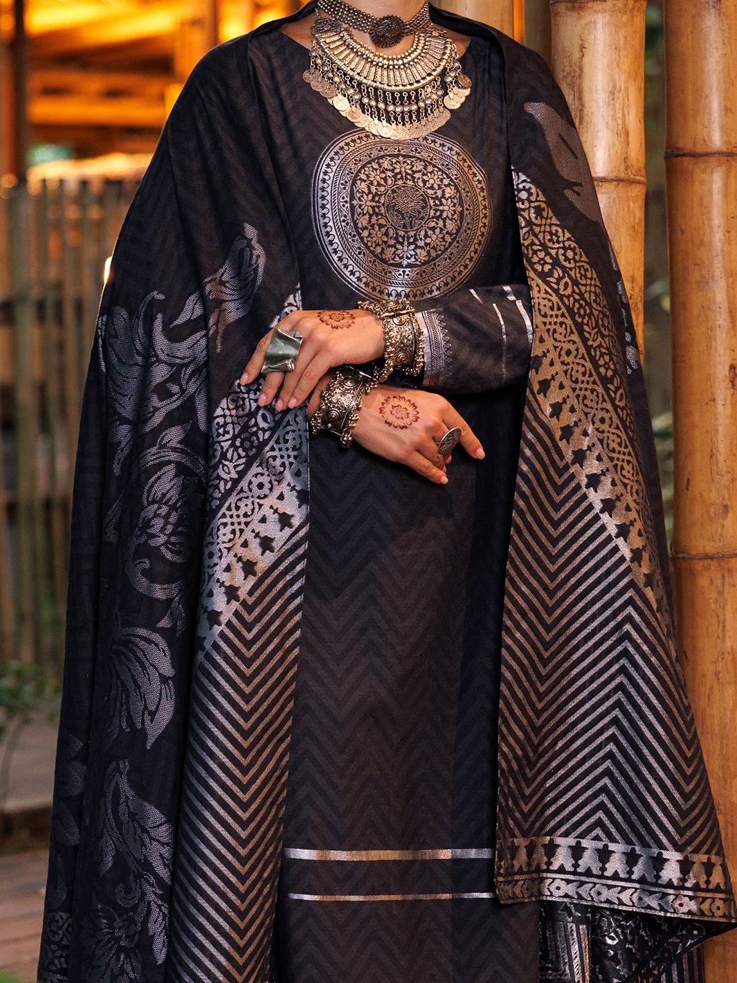 CHARCOAL GREY YARN DYED JACQUARD 3PC UNSTITCHED | ALP-3PS-2022 FB-2022A - Image 3