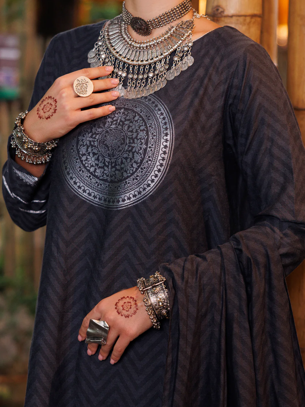 CHARCOAL GREY YARN DYED JACQUARD 3PC UNSTITCHED | ALP-3PS-2022 FB-2022A - Image 4