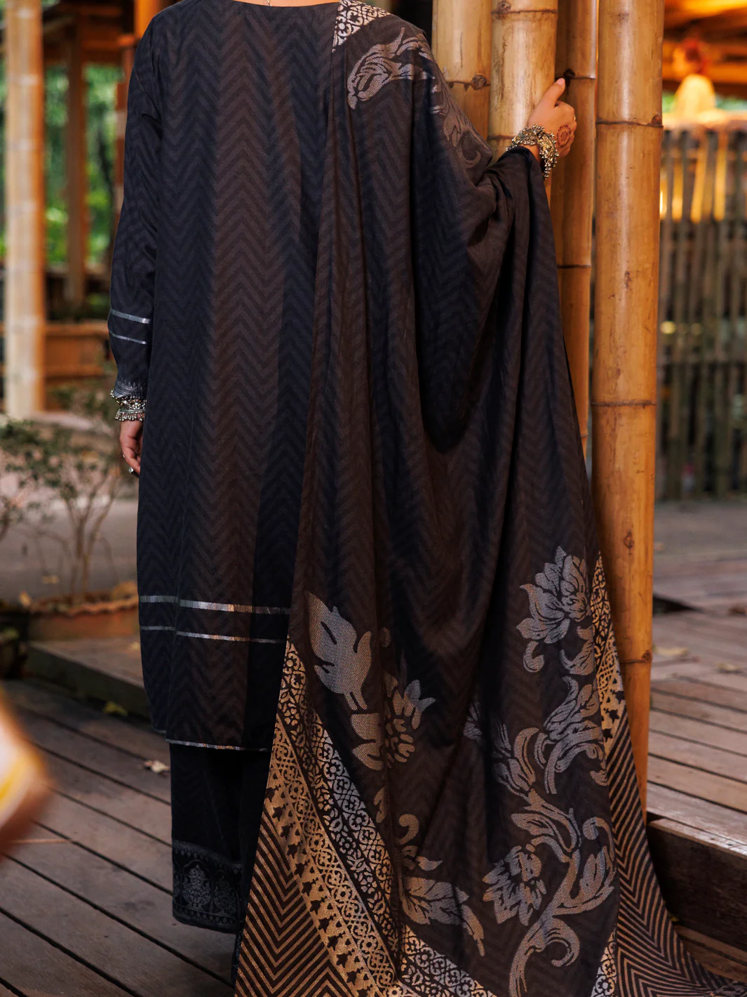 CHARCOAL GREY YARN DYED JACQUARD 3PC STITCHED | ALP-3PS-2022/S FB-2022A - Image 2