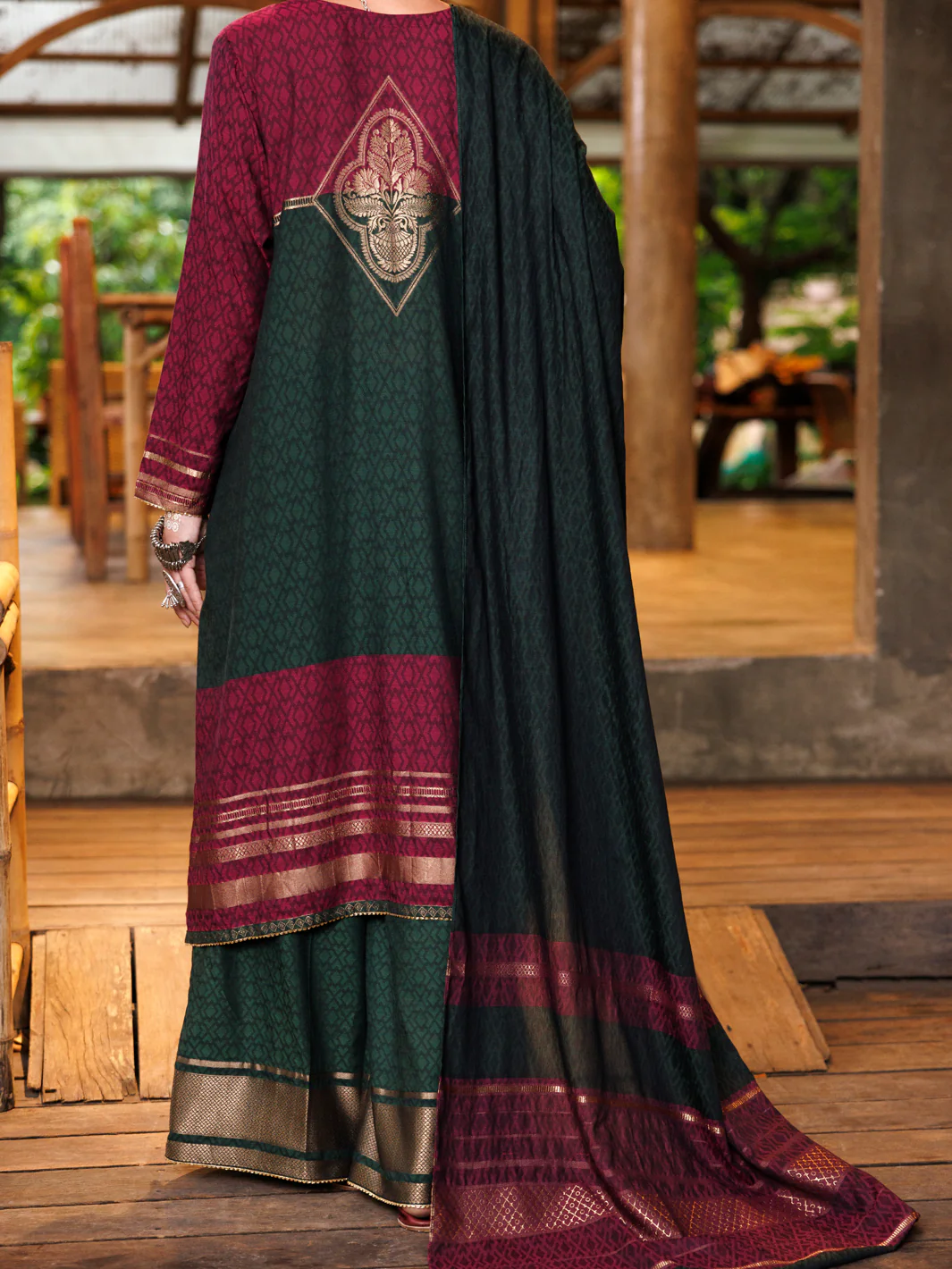 MULTICOLOR YARN DYED JACQUARD 3PC UNSTITCHED | ALP-3PS-2023 FB-2023A - Image 2