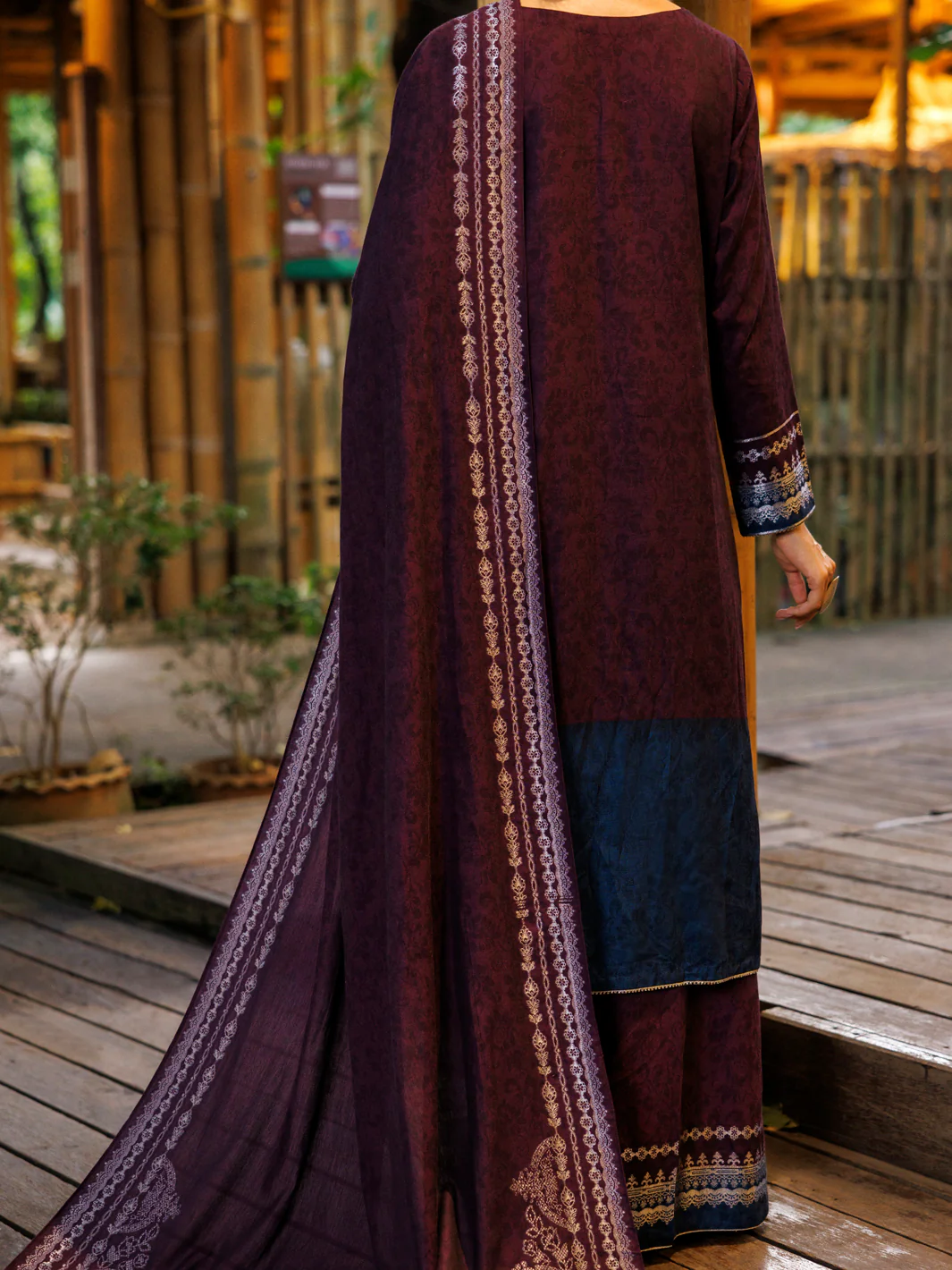 PURPLE YARN DYED JACQUARD 3PC UNSTITCHED | ALP-3PS-2024 FB-2024A - Image 2