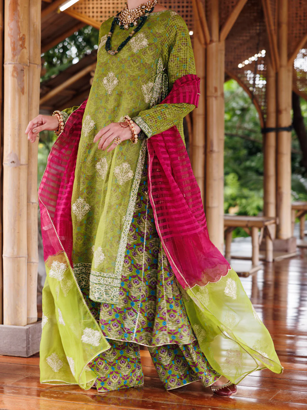 GREEN MAPLE SILK 3PC UNSTITCHED | ALP-3PS-2026 FB-2026A - Image 3