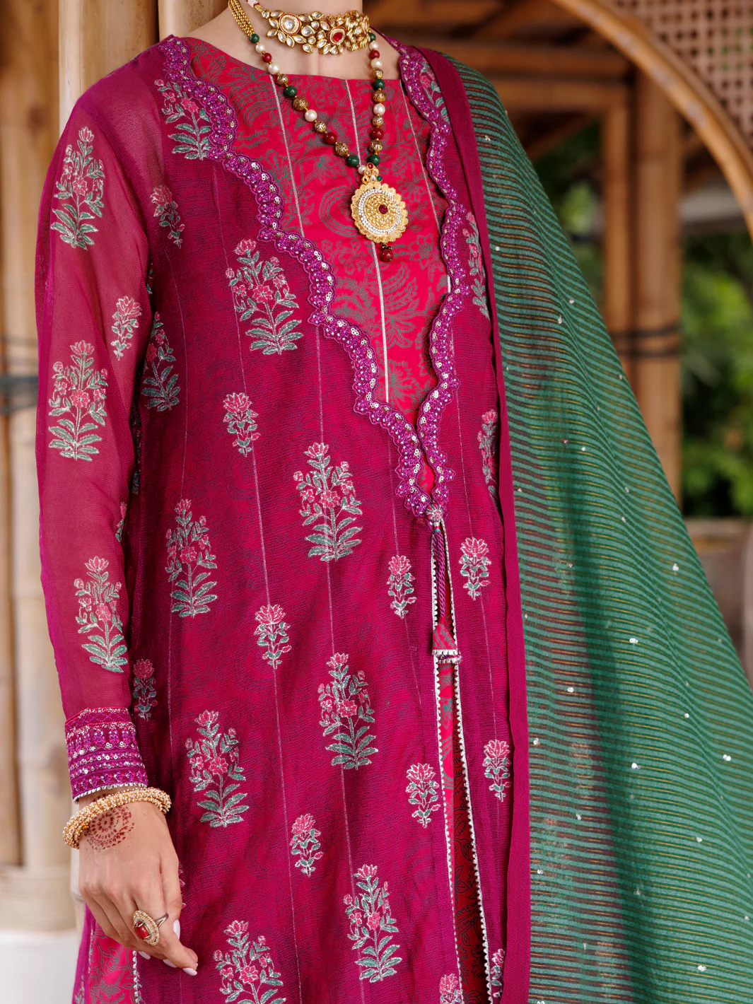 MAGENTA KHADI NET 3PC UNSTITCHED | ALP-3PS-2027 AM-3144A - Image 2