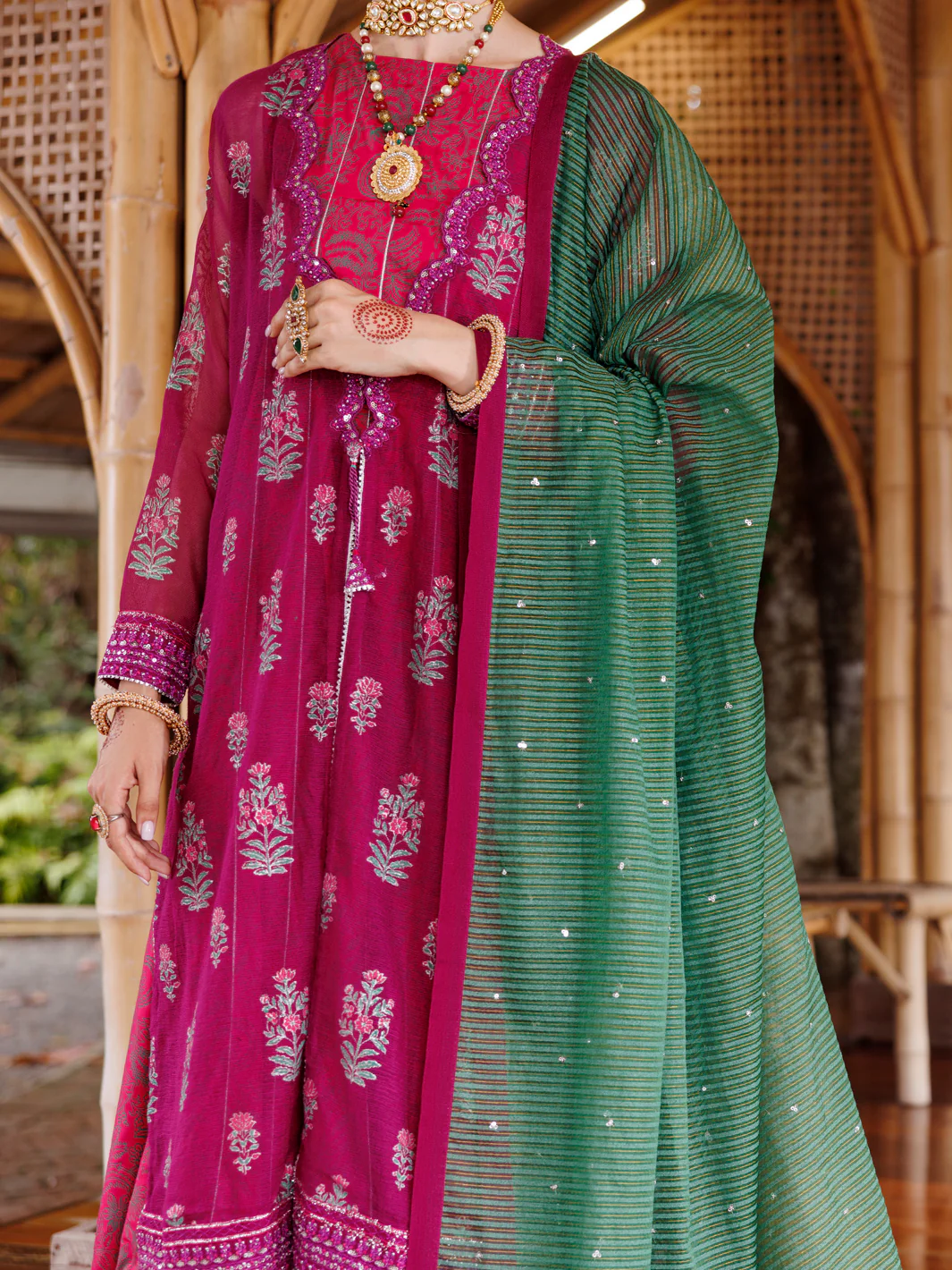 MAGENTA KHADI NET 3PC UNSTITCHED | ALP-3PS-2027 AM-3144A - Image 4