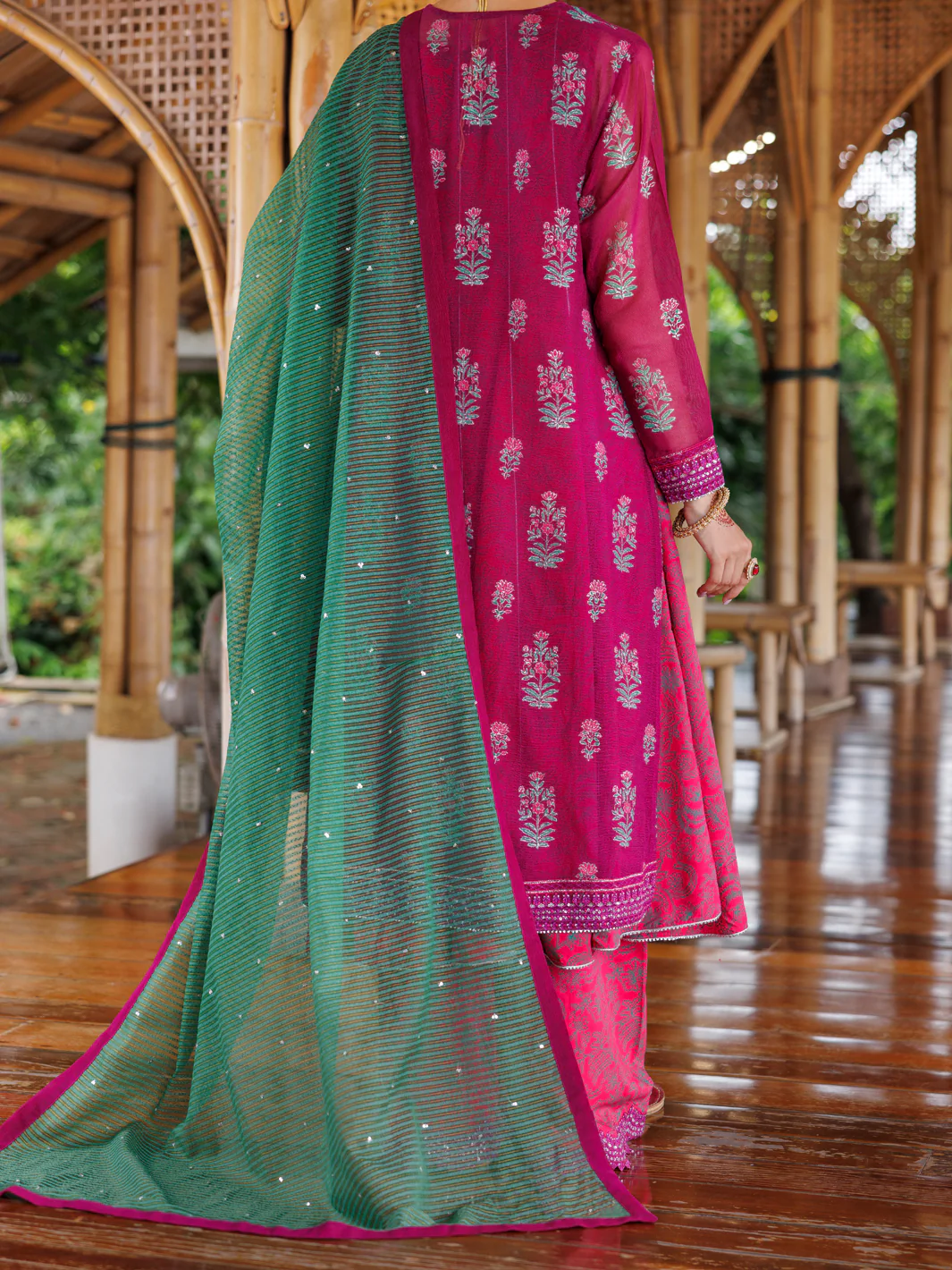 MAGENTA KHADDI NET 3PC STITCHED | ALP-3PS-2027/S AM-31 - Image 3