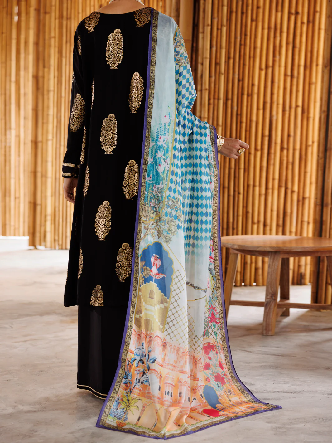 BLACK VISCOSE 3PC UNSTITCHED | ALP-3PS-2040 FB-2040A - Image 2