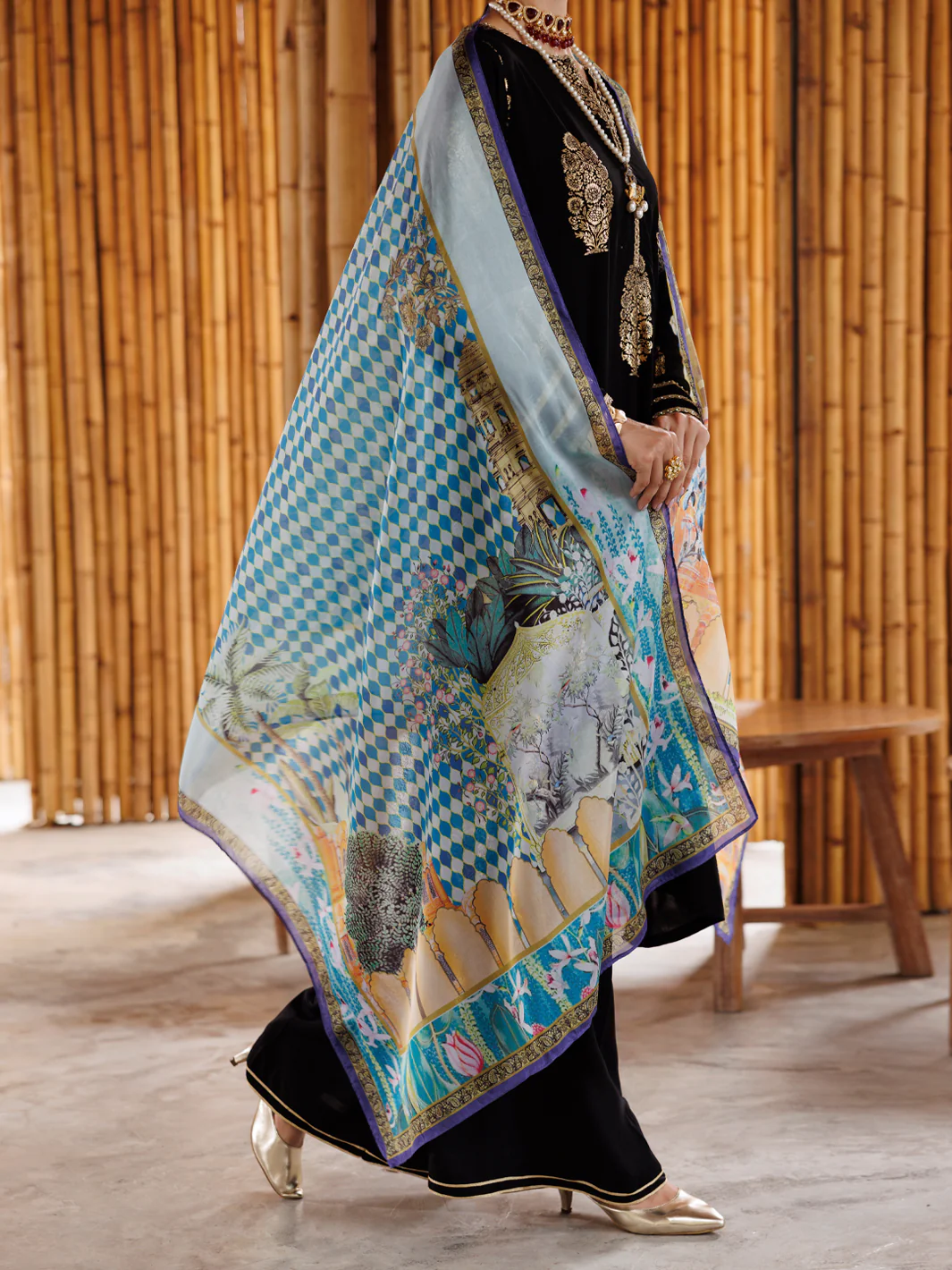 BLACK VISCOSE 3PC UNSTITCHED | ALP-3PS-2040 FB-2040A - Image 5