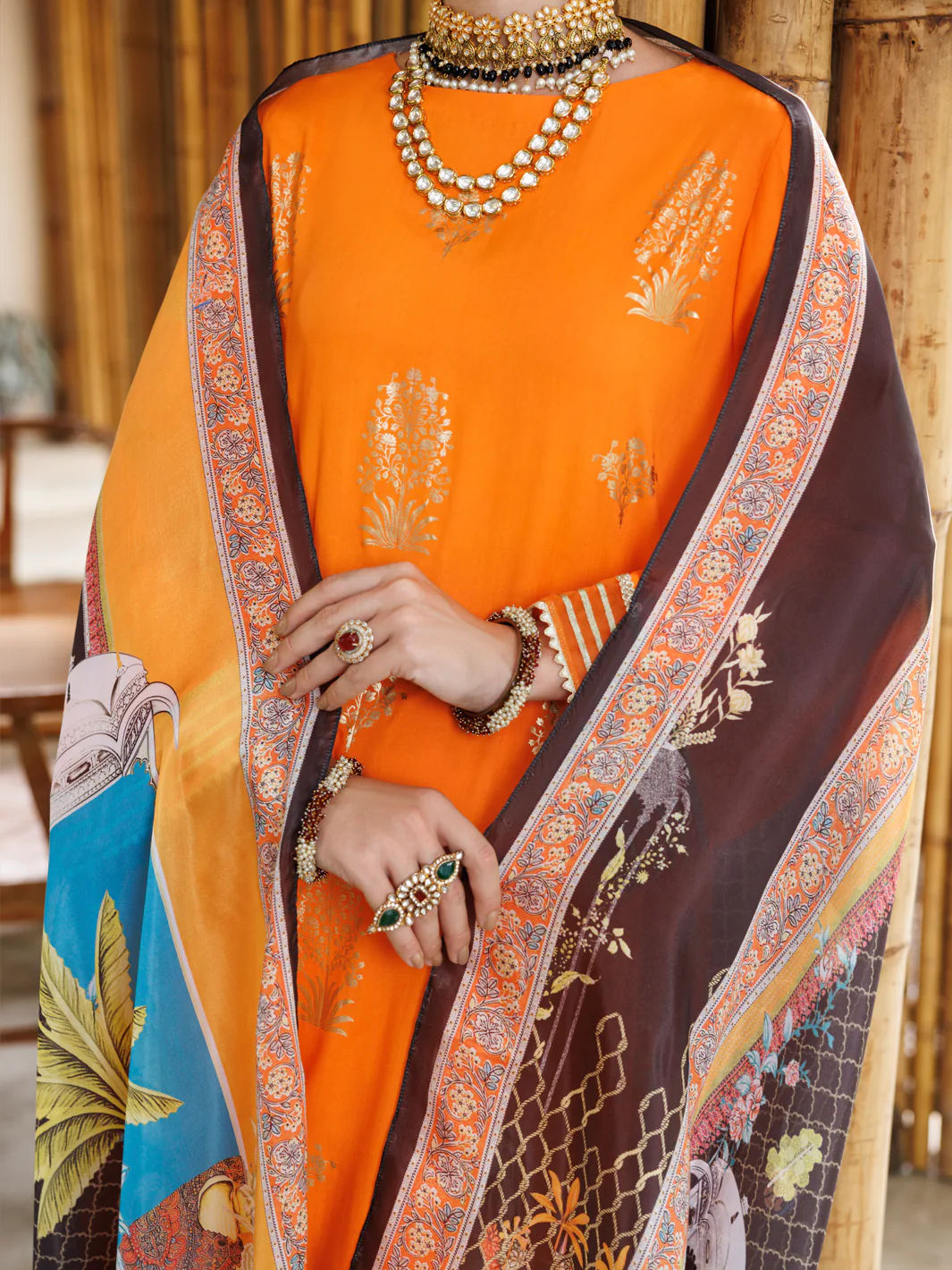 ORANGE VISCOSE 3PC UNSTITCHED | ALP-3PS-2041 FB-2041A - Image 3