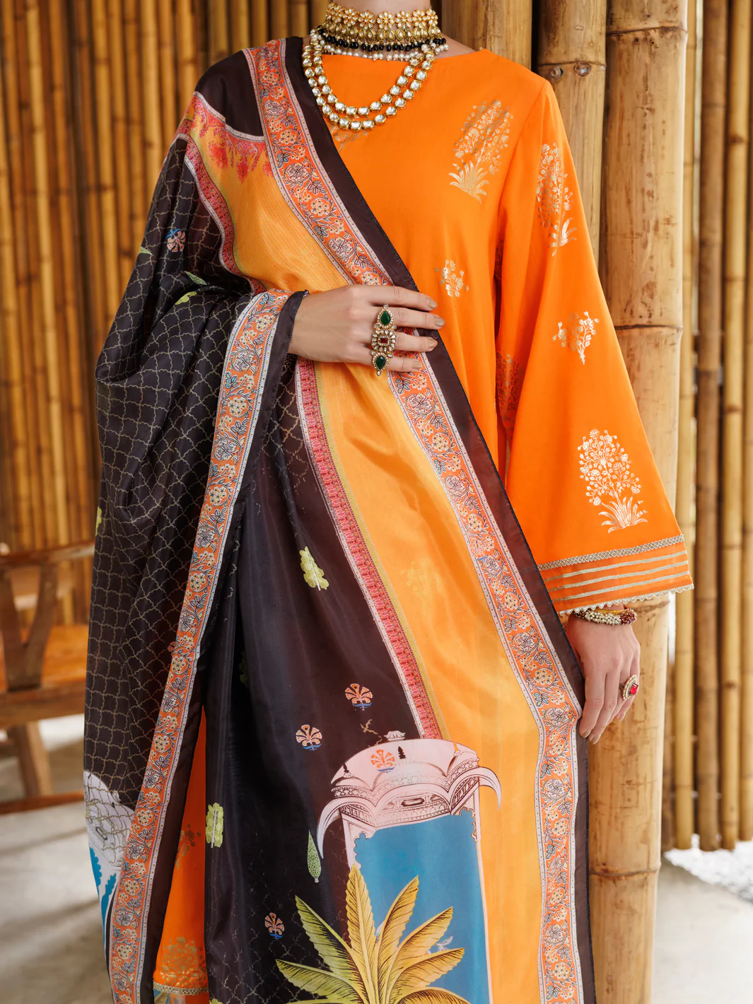 ORANGE VISCOSE 3PC UNSTITCHED | ALP-3PS-2041 FB-2041A - Image 4