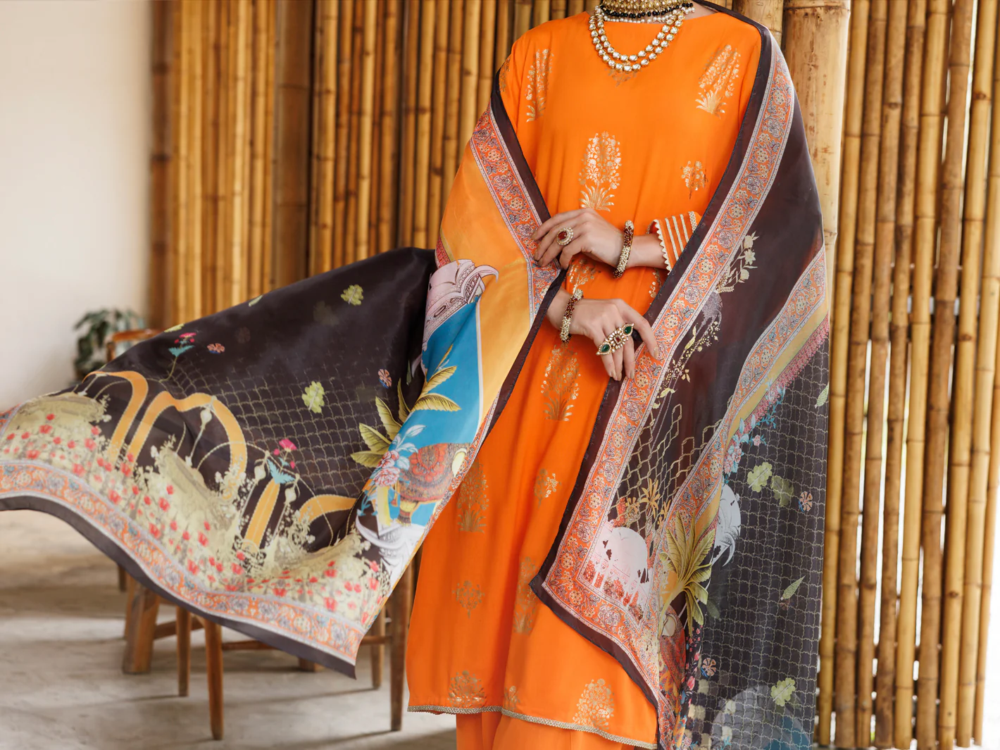 ORANGE VISCOSE 3PC UNSTITCHED | ALP-3PS-2041 FB-2041A - Image 5