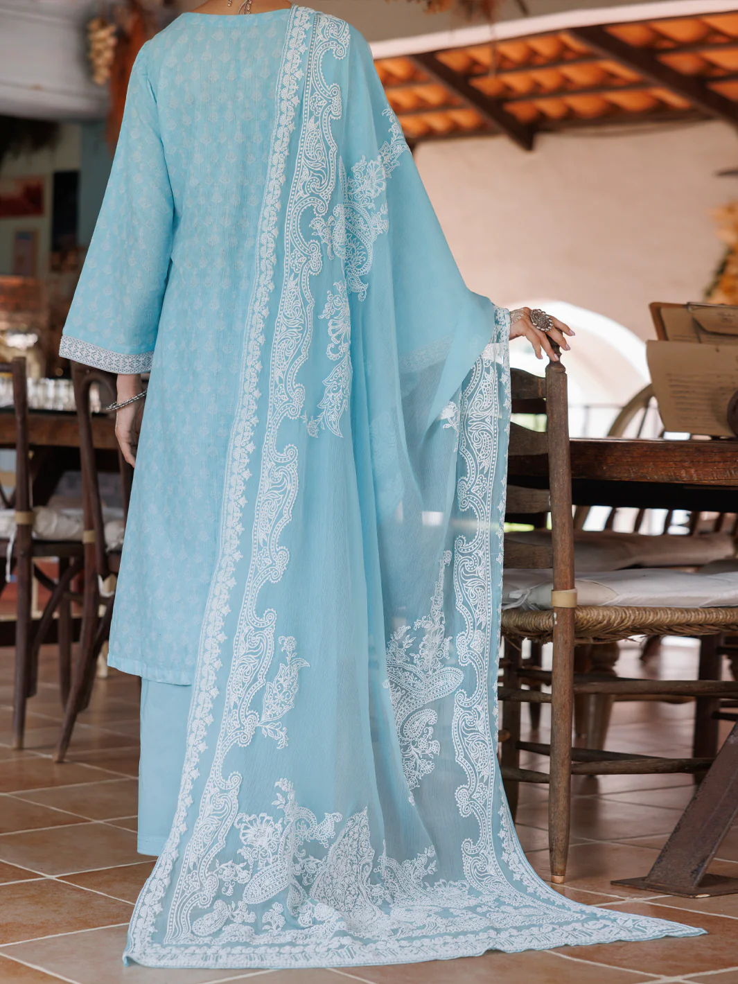 ICE BLUE COTTON DOBBY 3PC UNSTITCHED | ALP-3PS-2045 FB-2045A - Image 2