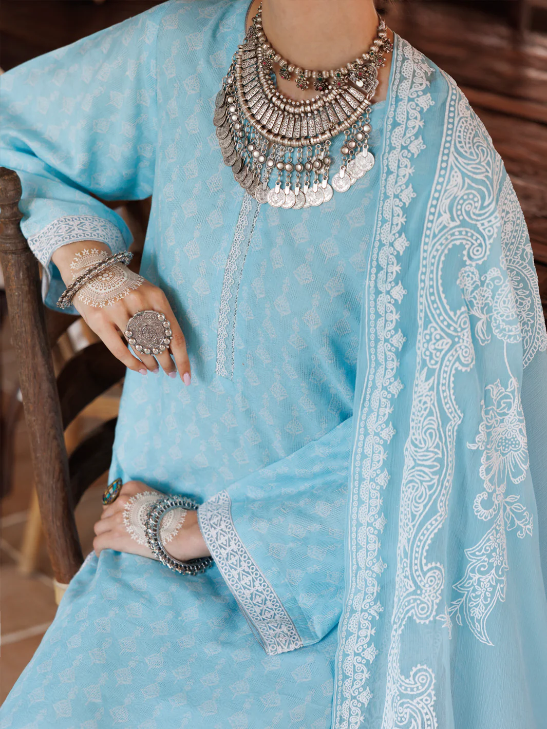 ICE BLUE COTTON DOBBY 3PC UNSTITCHED | ALP-3PS-2045 FB-2045A - Image 3