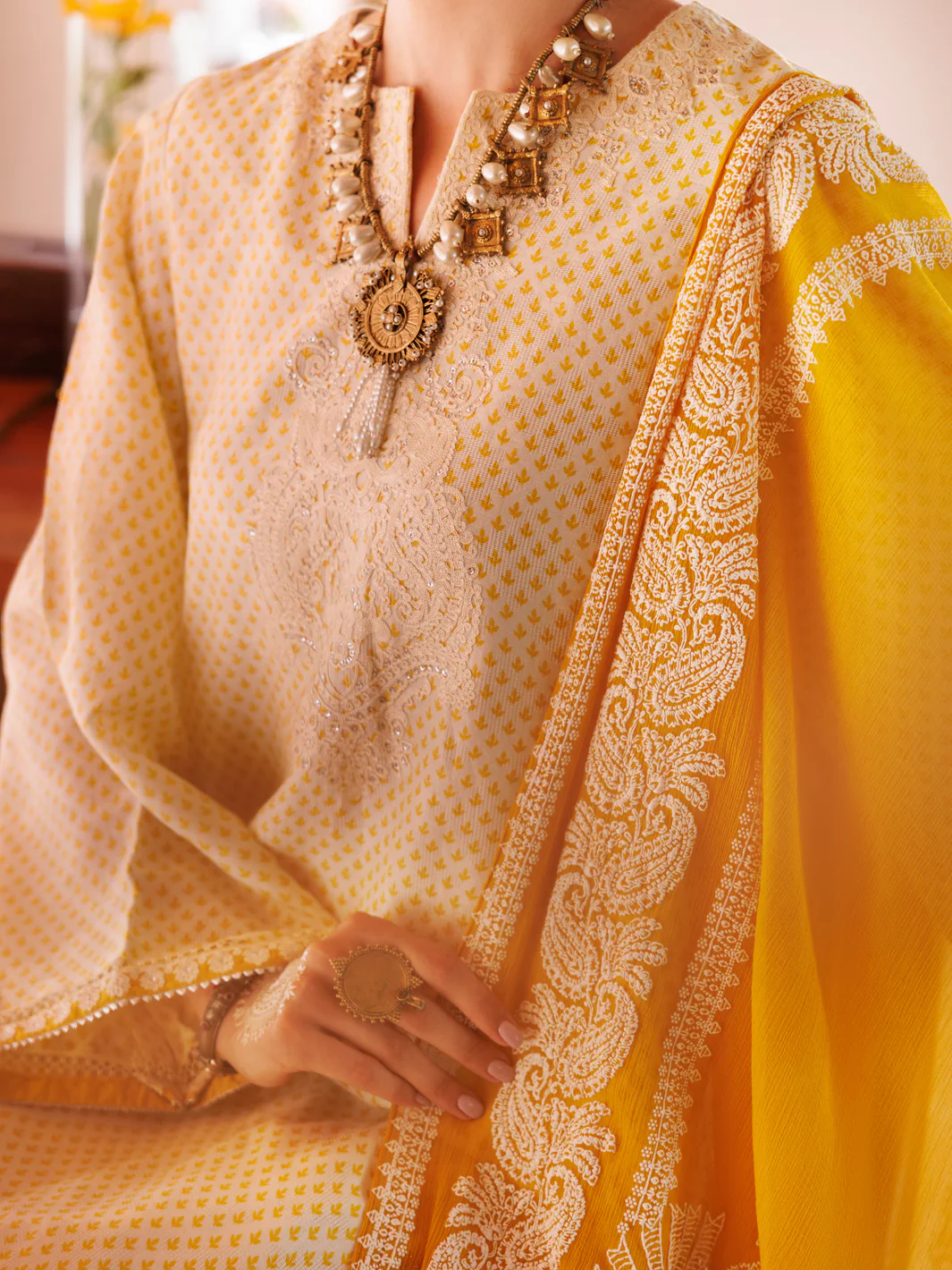 LEMON SQUARE DOBBY 3PC UNSTITCHED | ALP-3PS-2047 FB-2047A - Image 3