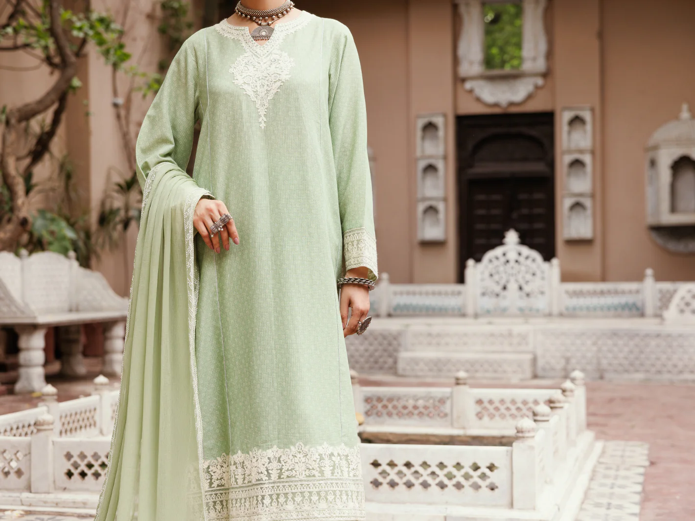 LIGHT GREEN COTTON DOBBY 3PC STITCHED | ALP-3PS-2049/S FB-2049A - Image 4