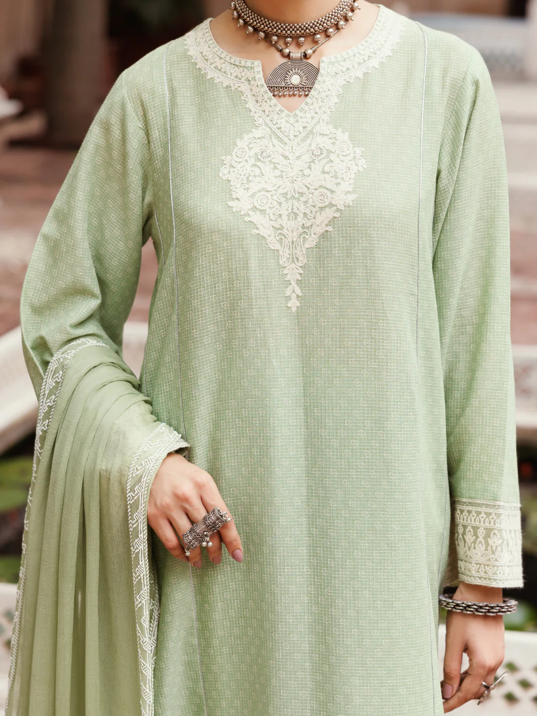 LIGHT GREEN COTTON DOBBY 3PC STITCHED | ALP-3PS-2049/S FB-2049A - Image 5