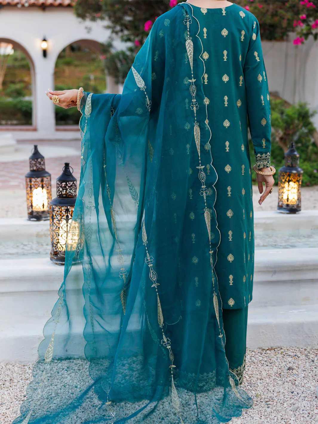 GREEN VISCOSE JACQUARD 3PC STITCHED | ALP-3PS-2053/S FB-2053A - Image 2