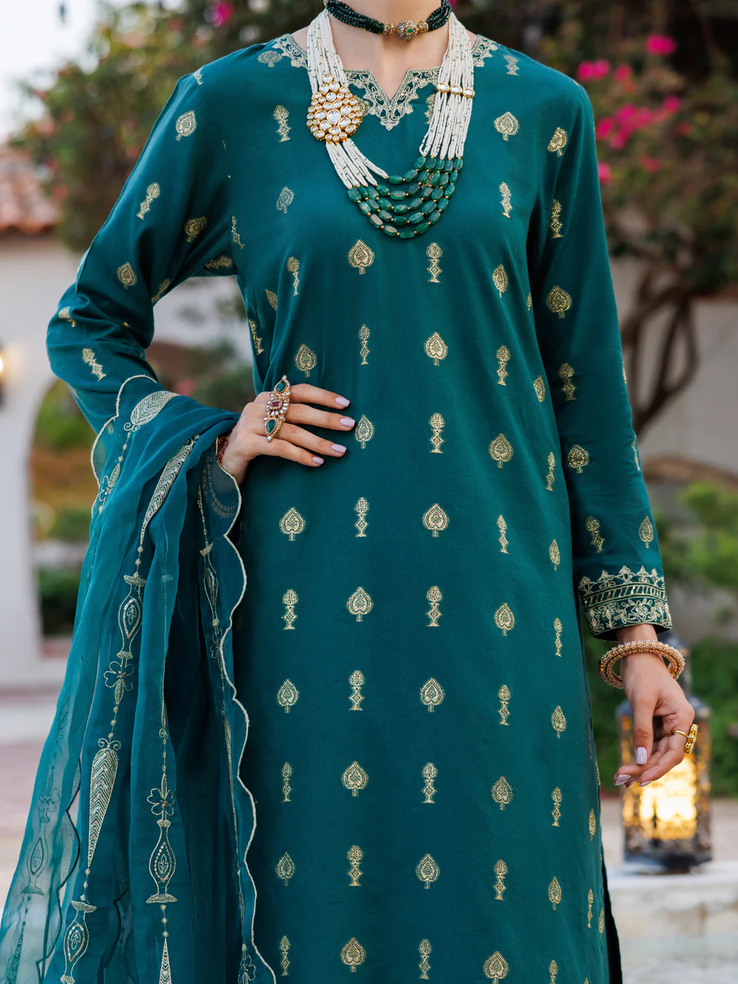 GREEN VISCOSE JACQUARD 3PC STITCHED | ALP-3PS-2053/S FB-2053A - Image 3