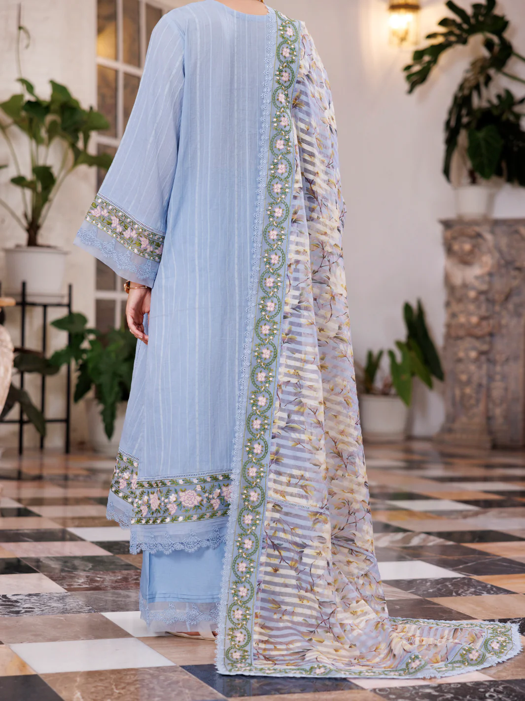 SKY BLUE DOBBY NET 3PC STITCHED | ALP-3PS-2058/S AM-31 - Image 2