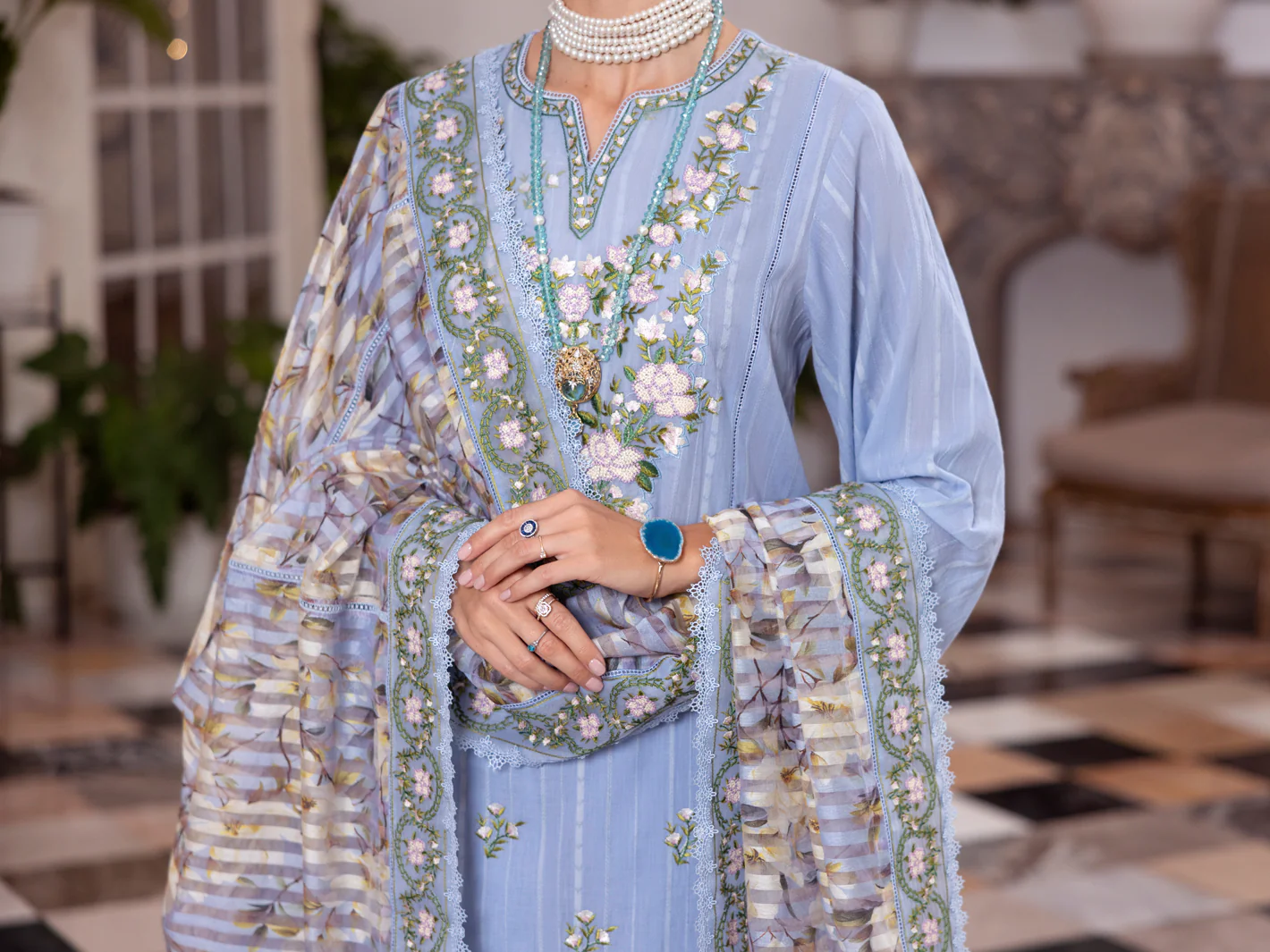 SKY BLUE DOBBY NET 3PC STITCHED | ALP-3PS-2058/S AM-31 - Image 4