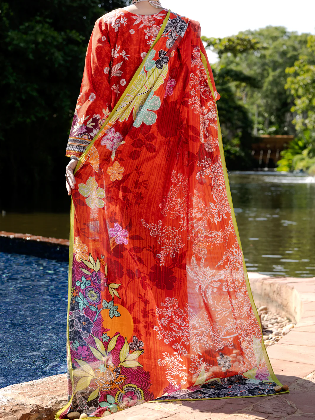 ORANGE LAWN 3PC UNSTITCHED | ALP-3PS-2098 FB-2098A - Image 2
