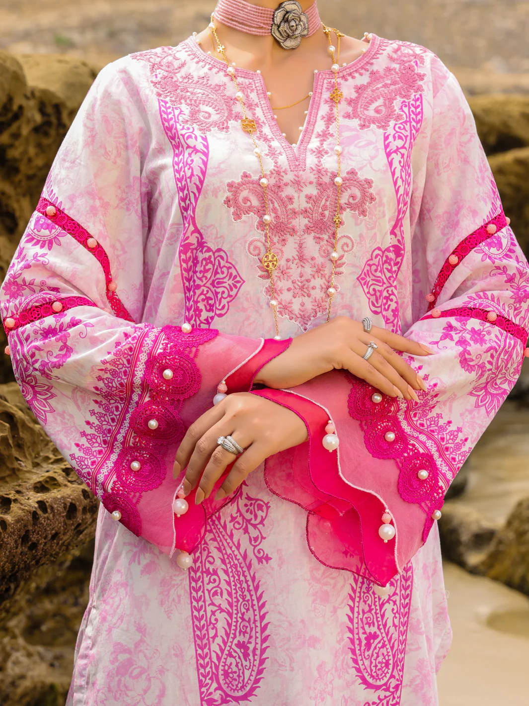 PINK LAWN 3PC UNSTITCHED | ALP-3PS-2217 FB-2217A - Image 2