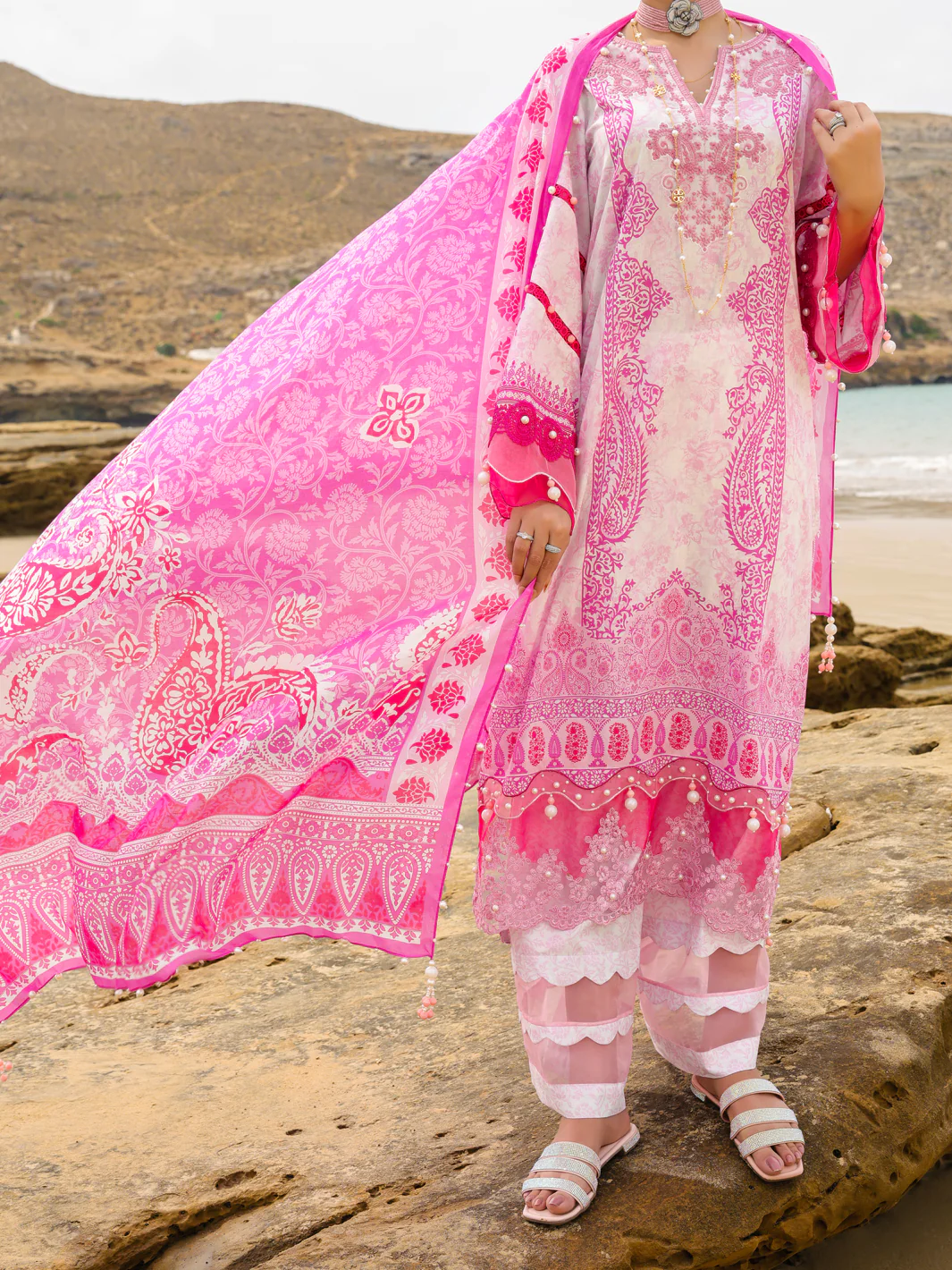 PINK LAWN 3PC UNSTITCHED | ALP-3PS-2217 FB-2217A - Image 3