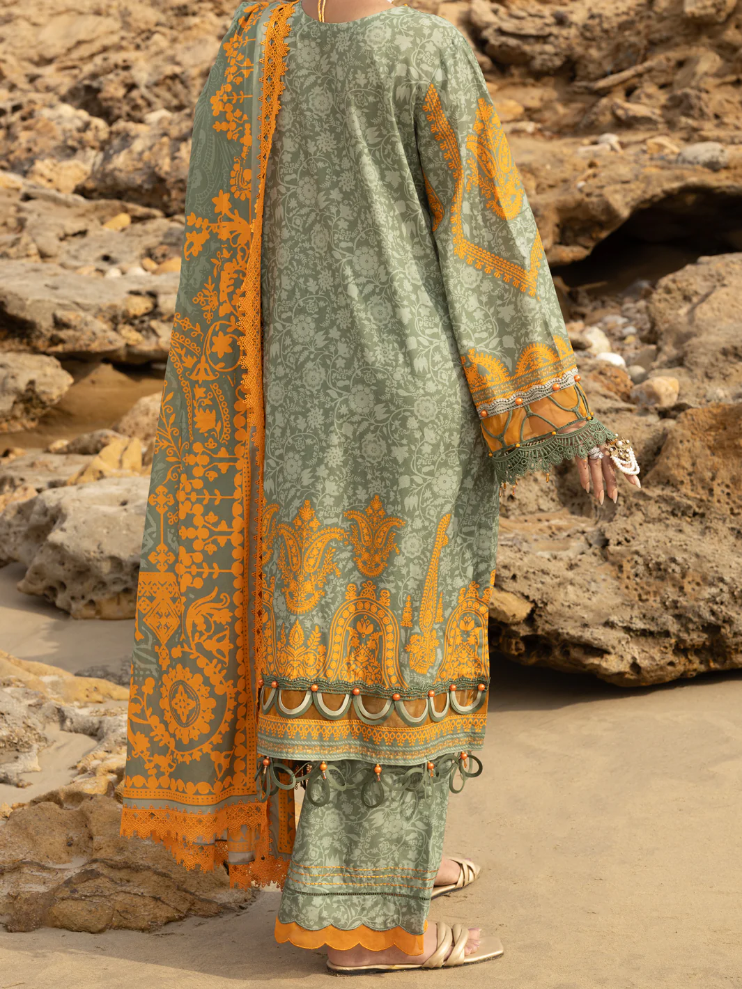 SAGE GREEN LAWN 3PC UNSTITCHED | ALP-3PS-2218 FB-2218A - Image 2