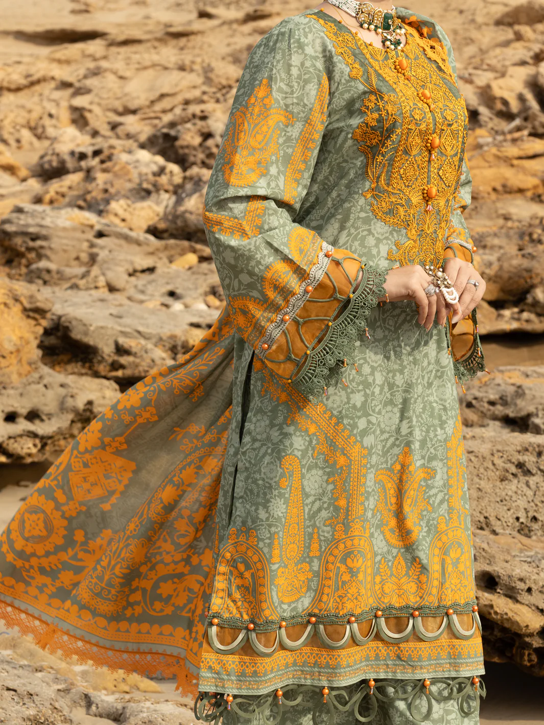SAGE GREEN LAWN 3PC UNSTITCHED | ALP-3PS-2218 FB-2218A - Image 3