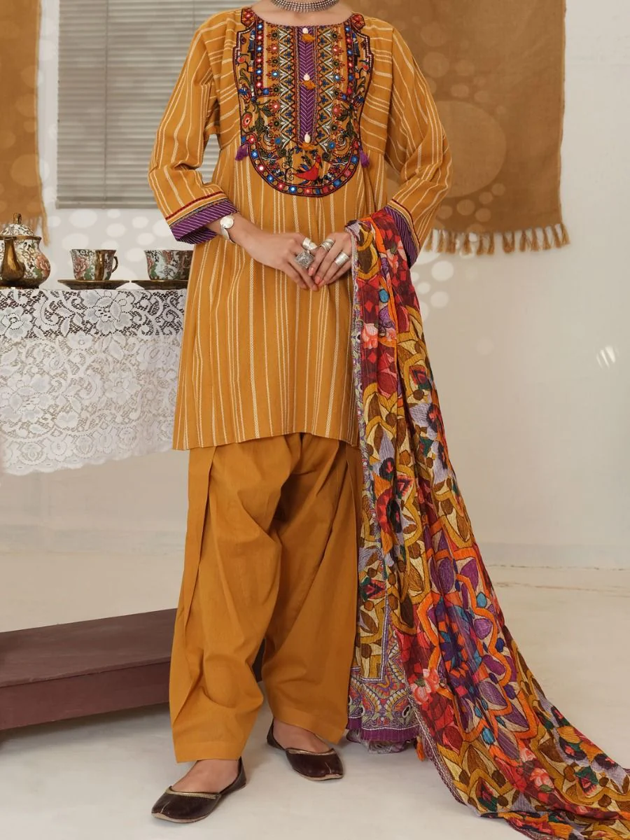 MUSTARD LAWN 3PC UNSTITCHED | ALP-3PS-US-1049 V-2 2021 - Image 2