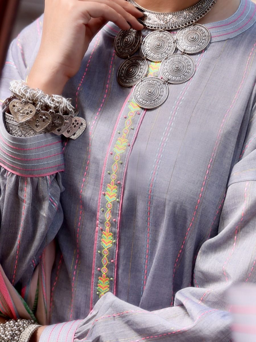 LIGHT GRAY YARN DYED 3PC UNSTITCHED | ALP-3PS-US-1096 FB-1096A - Image 3
