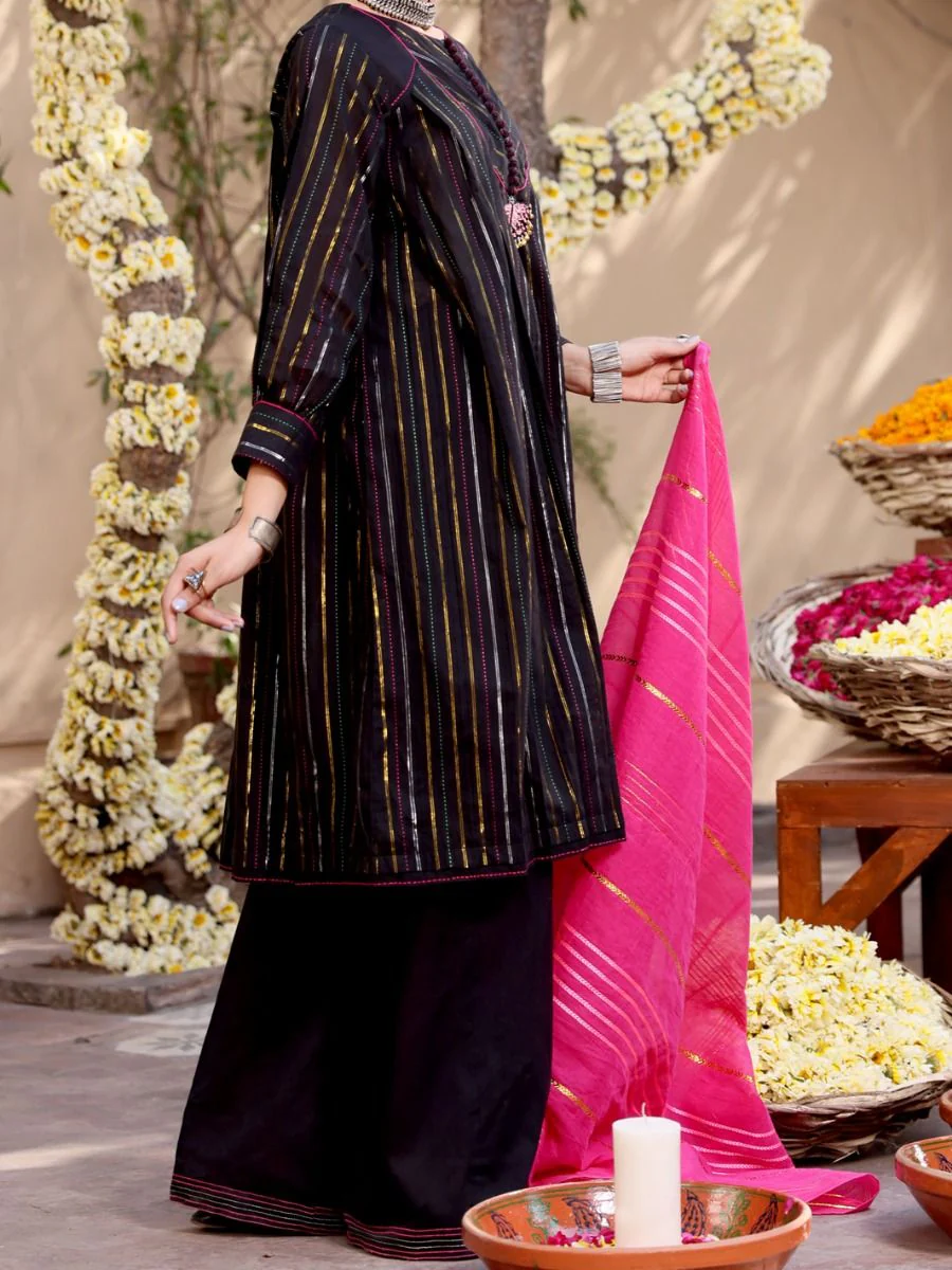 BLACK YARN DYED 3PC UNSTITCHED | ALP-3PS-US-1097 FB-1097A - Image 3
