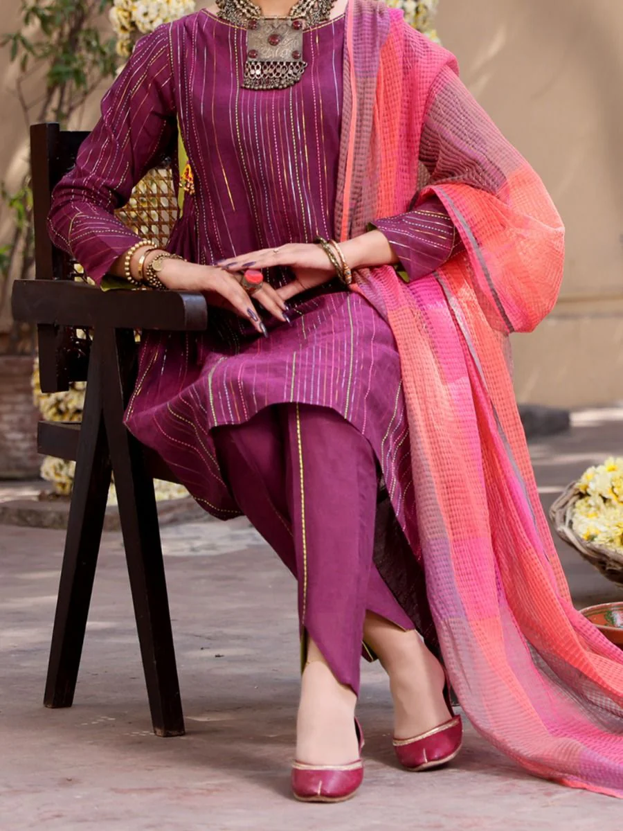 PURPLE PUR YARN DYED 3PC UNSTITCHED | ALP-3PS-US-1099 FB-1099A - Image 2