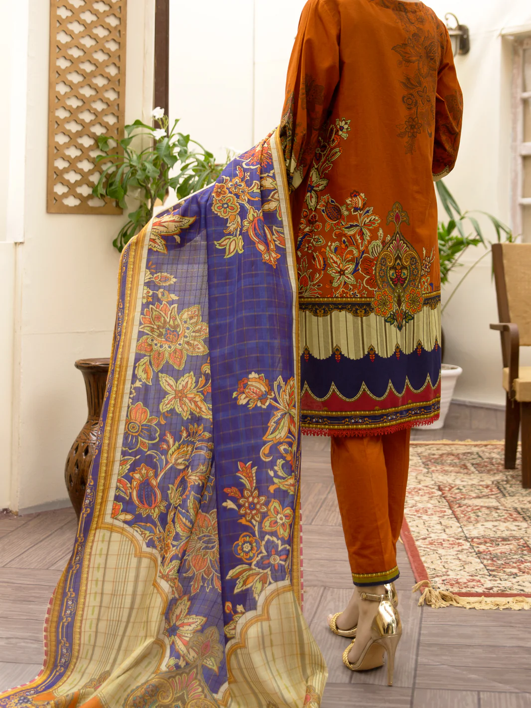 CAMBRIC TERRACOTTA 3PC UNSTITCHED | ALP-3PS-US-1175 FB-1175A - Image 2