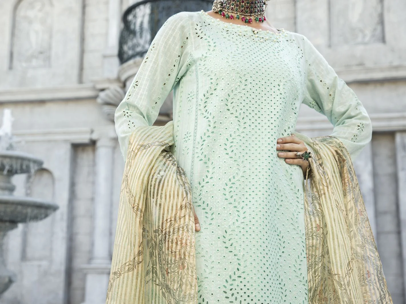 FEROZI COTTON JACQUARD 3PC UNSTITCHED | ALP-3PS-US-1187 FB-1173B - Image 5