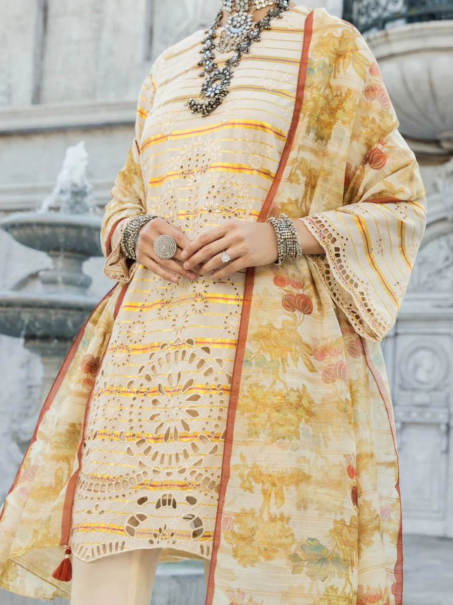 OFF WHITE YARN DYED 3PC UNSTITCHED | ALP-3PS-US-1189 FB-1175B - Image 3