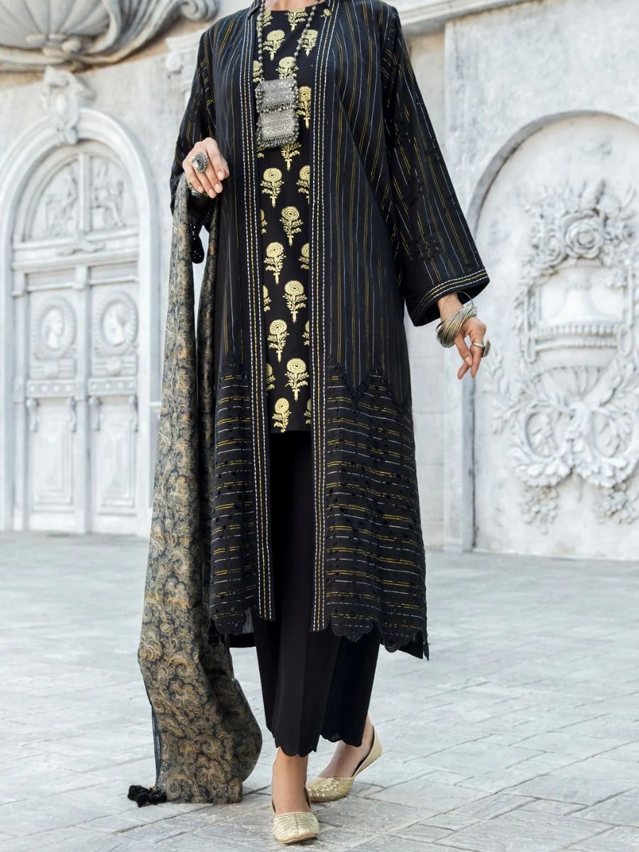 BLACK YARN DYED 3PC STITCHED | ALP-3PS-US-1192/S FB-1178B