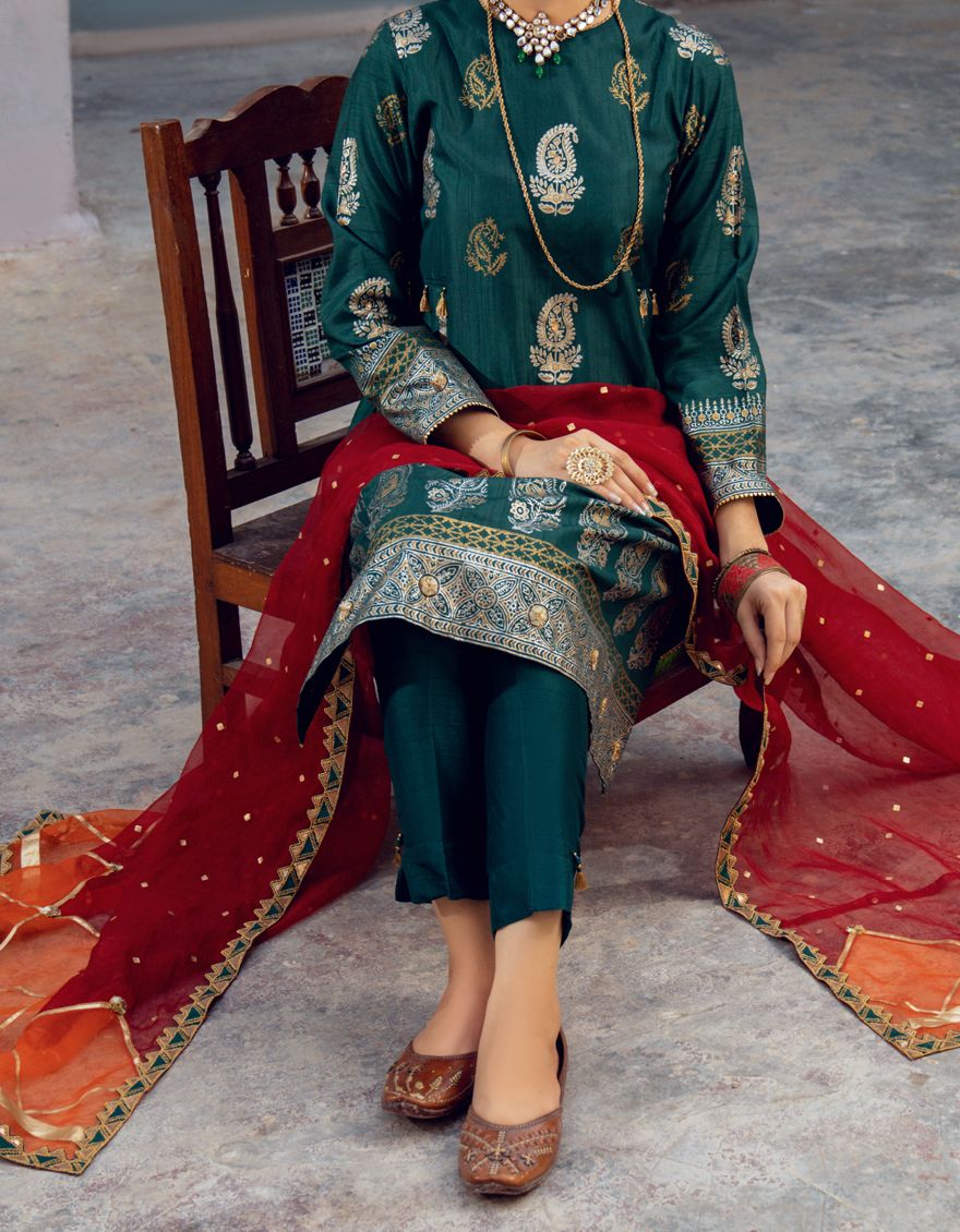 GREEN SILK 3PC UNSTITCHED | ALP-3PS-US-1195 AM-2395C - Image 2