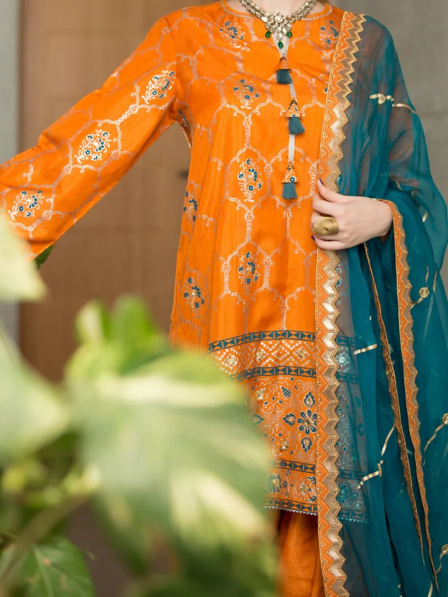 ORANGE SILK 3PC UNSTITCHED | ALP-3PS-US-1198 AM-2395F - Image 2