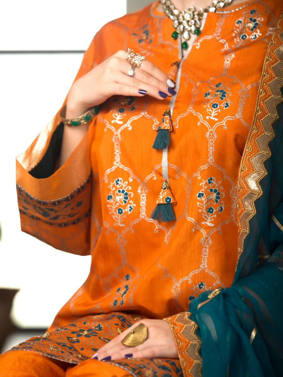 ORANGE SILK 3PC UNSTITCHED | ALP-3PS-US-1198 AM-2395F - Image 3