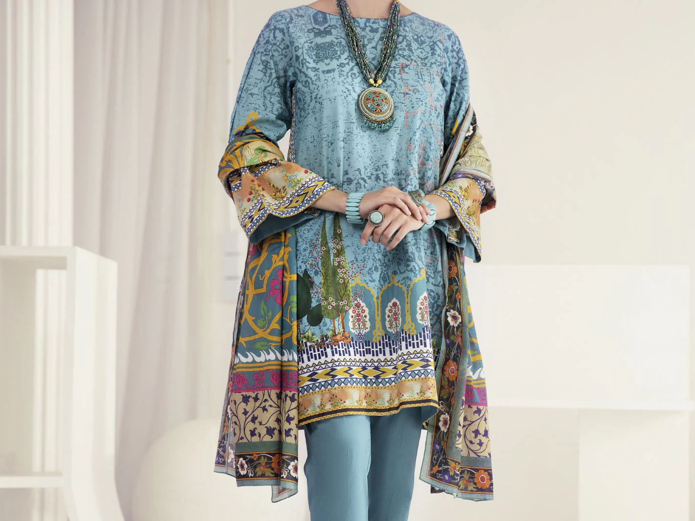 TEAL LAWN 3PC STITCHED | ALP-3PS-US-1239/S FB-1239A - Image 4