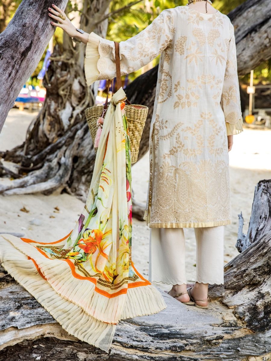 OFF WHITE JACQUARD 3PC UNSTITCHED | ALP-3PS-US-1249 FB-1249A - Image 2