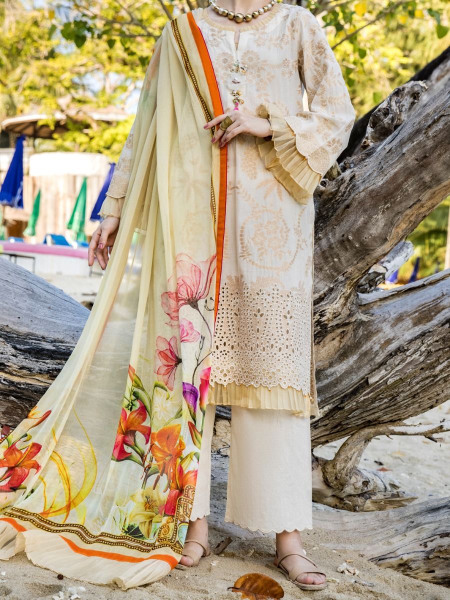 OFF WHITE JACQUARD 3PC UNSTITCHED | ALP-3PS-US-1249 FB-1249A - Image 6