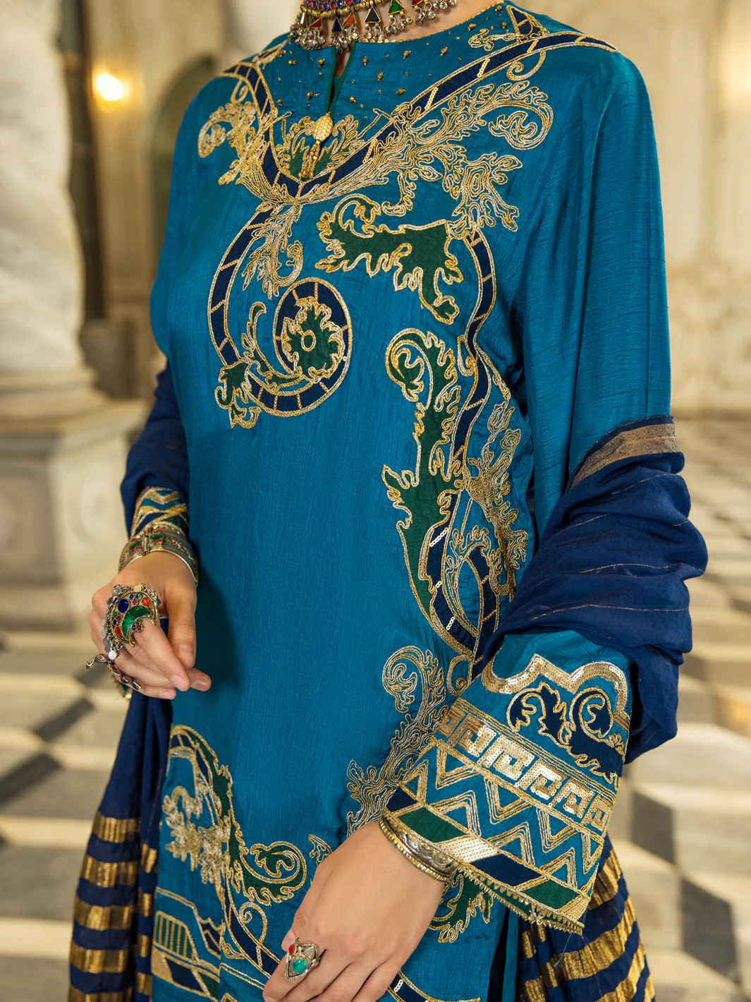 BLUE RAW SILK 3PC STITCHED | ALP-3PS-US-1279/S FB-1279A - Image 3