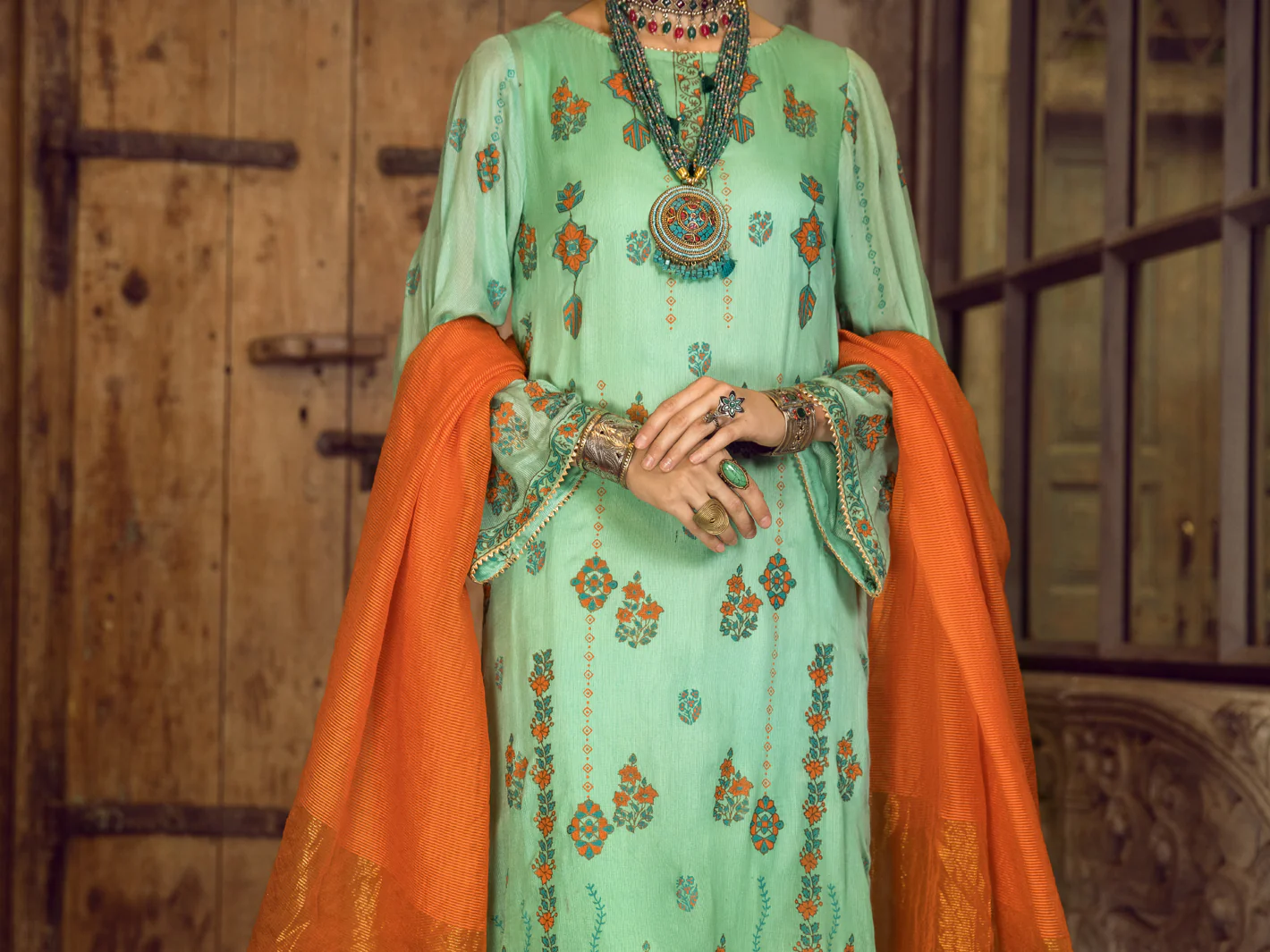 SEA GREEN KHADDI 3PC STITCHED | ALP-3PS-US-1283/S FB-957A - Image 4